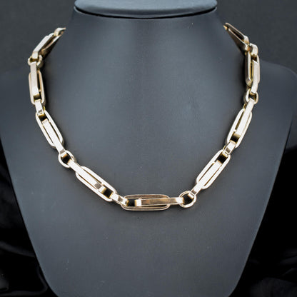 Antique 18" 9ct Gold Chunky Bar Trombone Link Chain Necklace