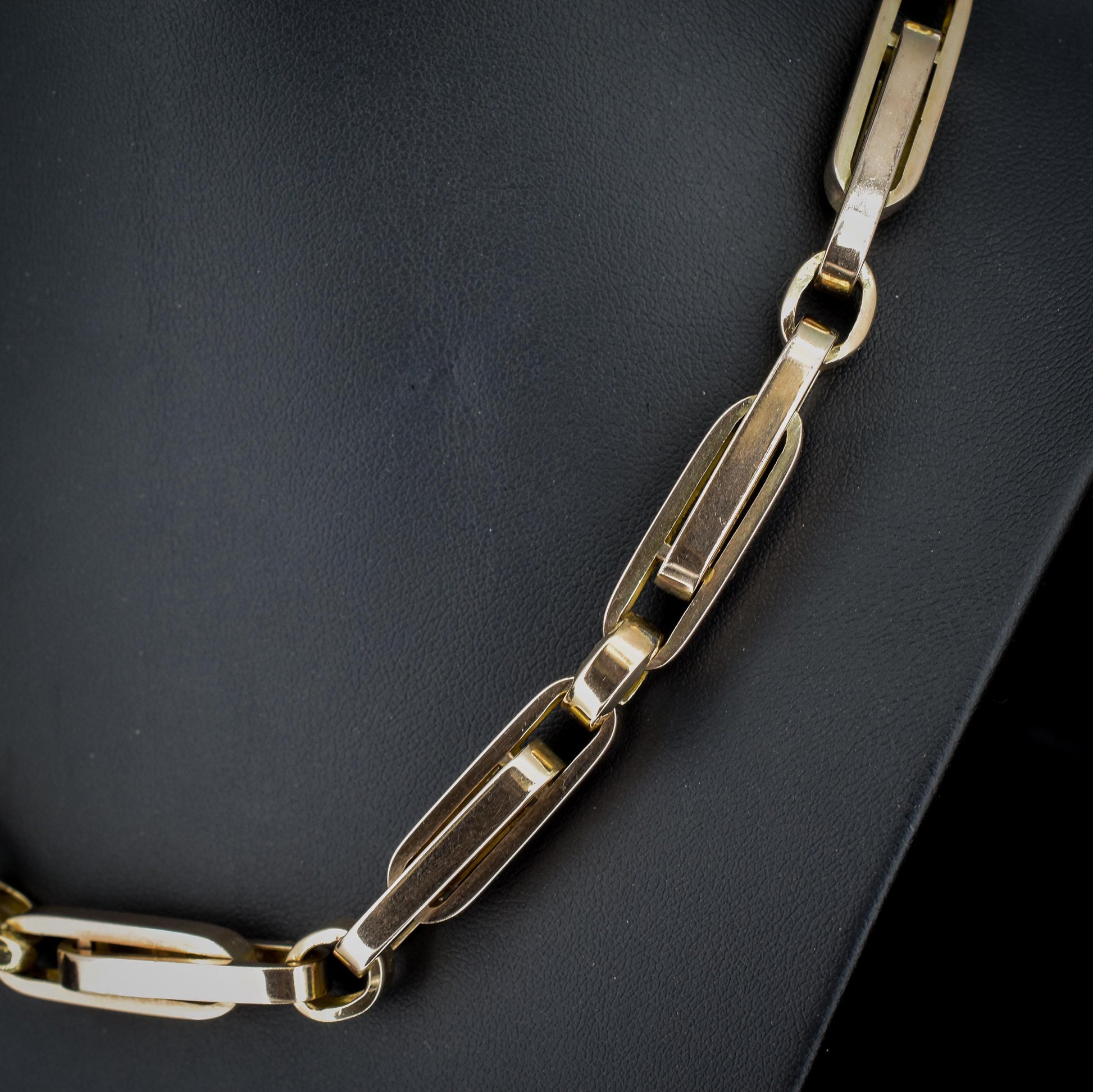 Antique 18" 9ct Gold Chunky Bar Trombone Link Chain Necklace