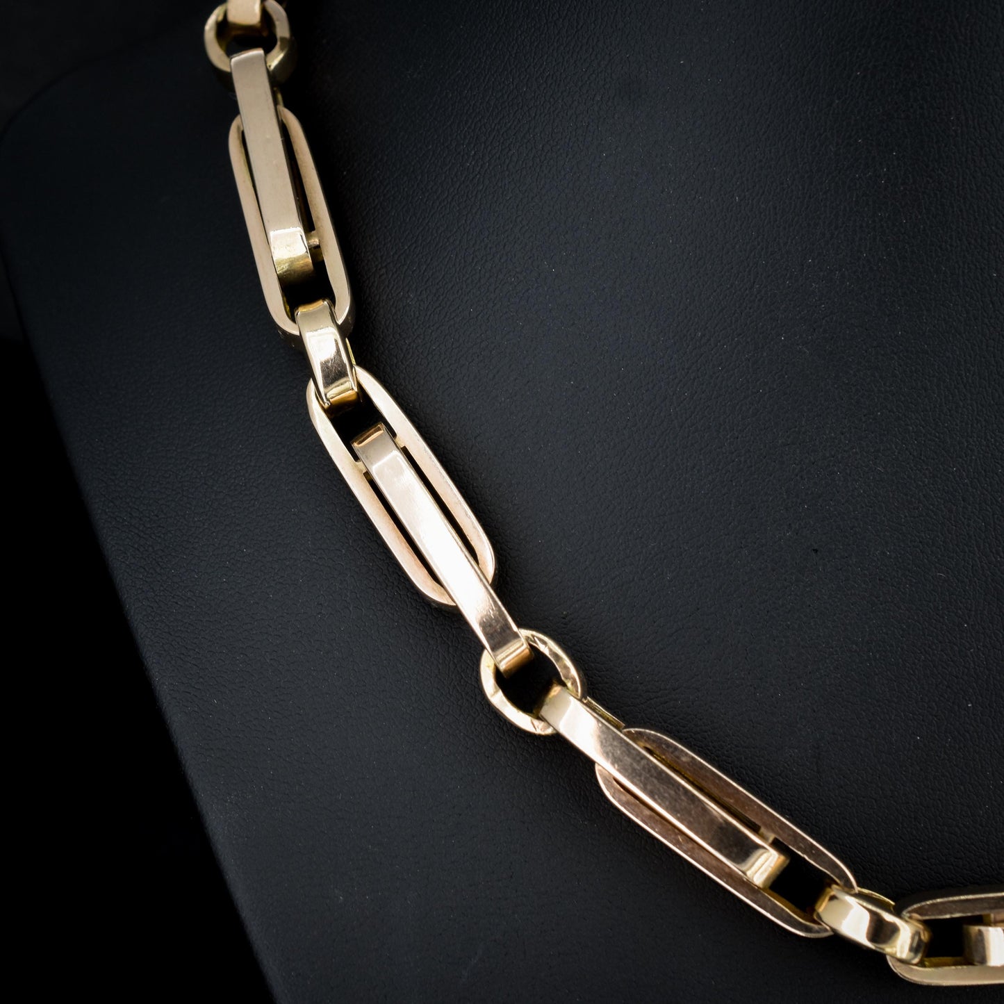 Antique 18" 9ct Gold Chunky Bar Trombone Link Chain Necklace