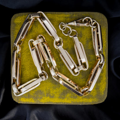 Antique 18" 9ct Gold Chunky Bar Trombone Link Chain Necklace
