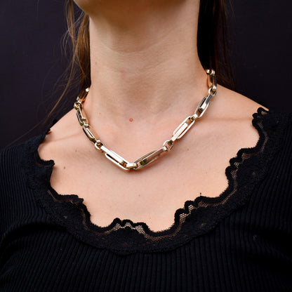 Antique 18" 9ct Gold Chunky Bar Trombone Link Chain Necklace