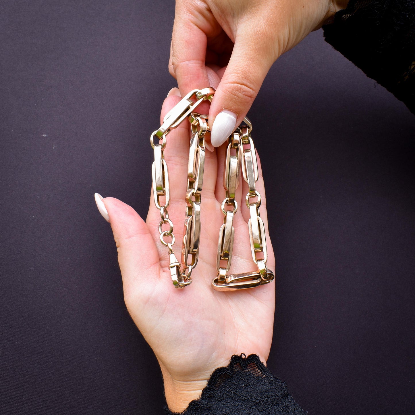 Antique 18" 9ct Gold Chunky Bar Trombone Link Chain Necklace