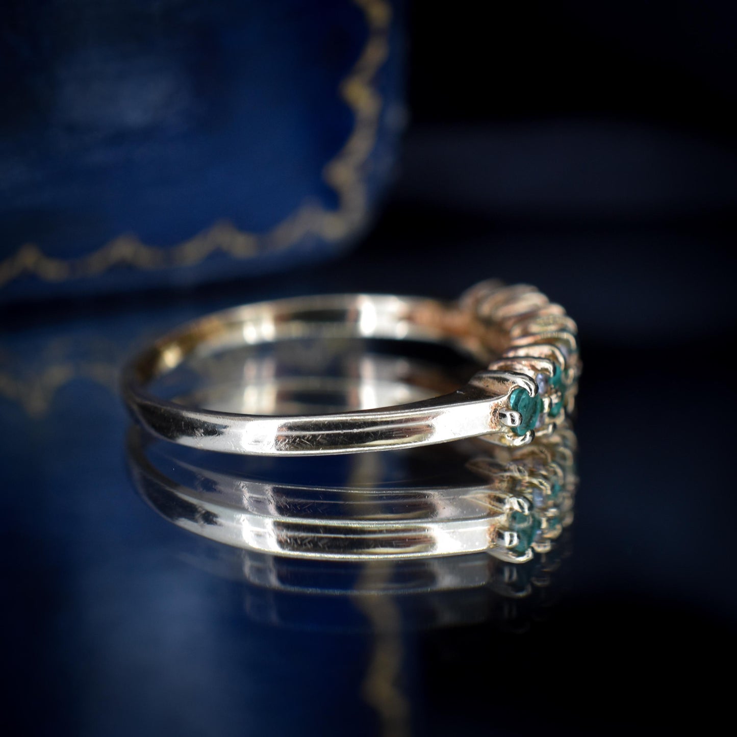 Emerald and Diamond Gold Stacking Band Ring