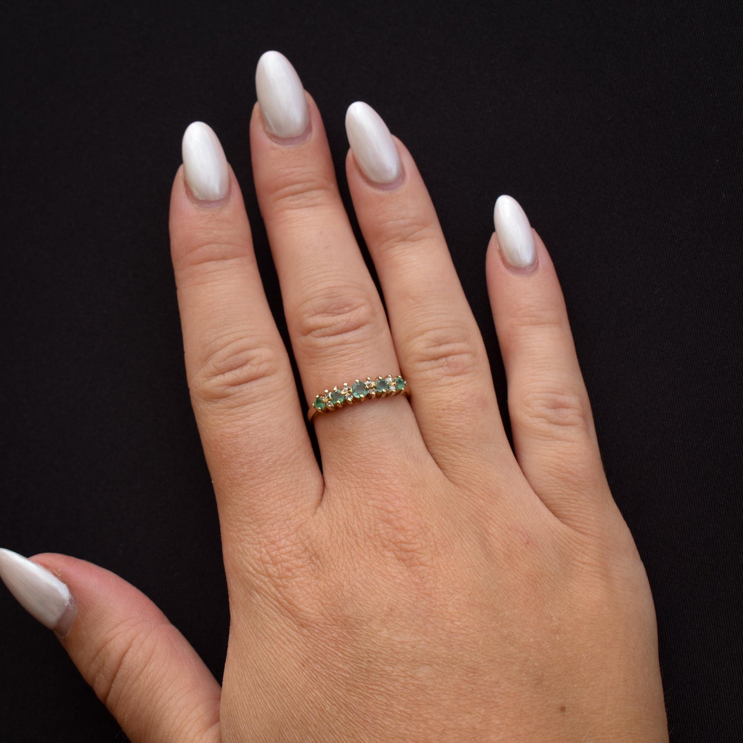 Emerald and Diamond Gold Stacking Band Ring