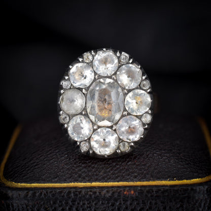 Antique Georgian Old Cut Black Dot Paste Cluster Gold Ring