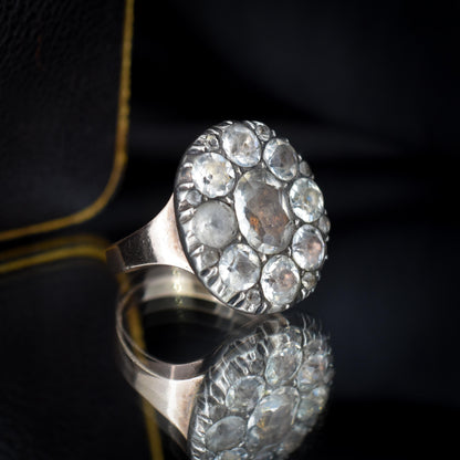 Antique Georgian Old Cut Black Dot Paste Cluster Gold Ring