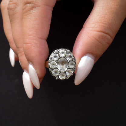 Antique Georgian Old Cut Black Dot Paste Cluster Gold Ring