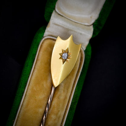 Antique Victorian Old-Cut Diamond 18ct Gold Stick Pin