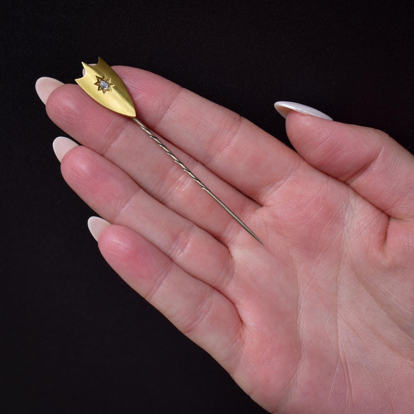 Antique Victorian Old-Cut Diamond 18ct Gold Stick Pin