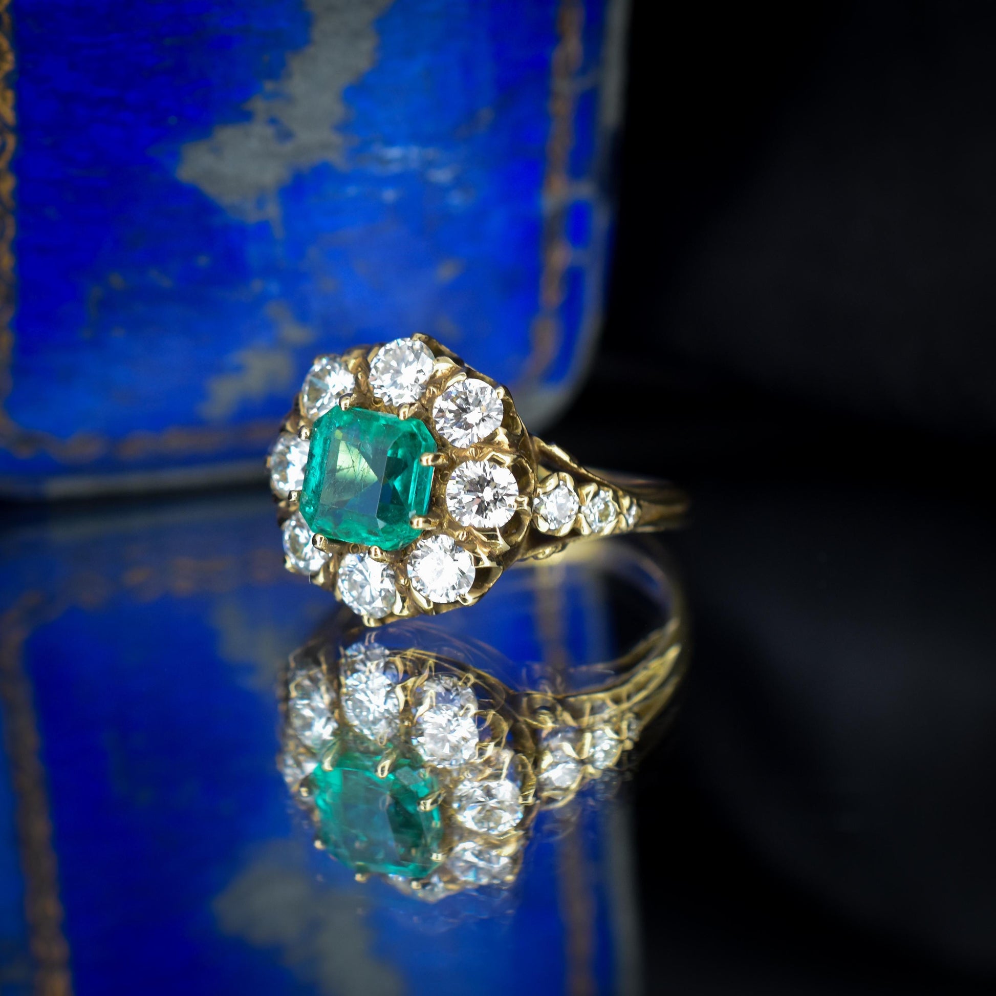 1.30ct Natural Emerald and 1.25ct Diamond Cluster Halo 18ct Yellow Gold Ring