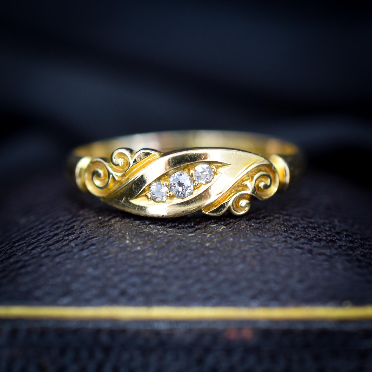 Antique Diamond Three Stone 18ct Gold Ring Band | Dated 1899