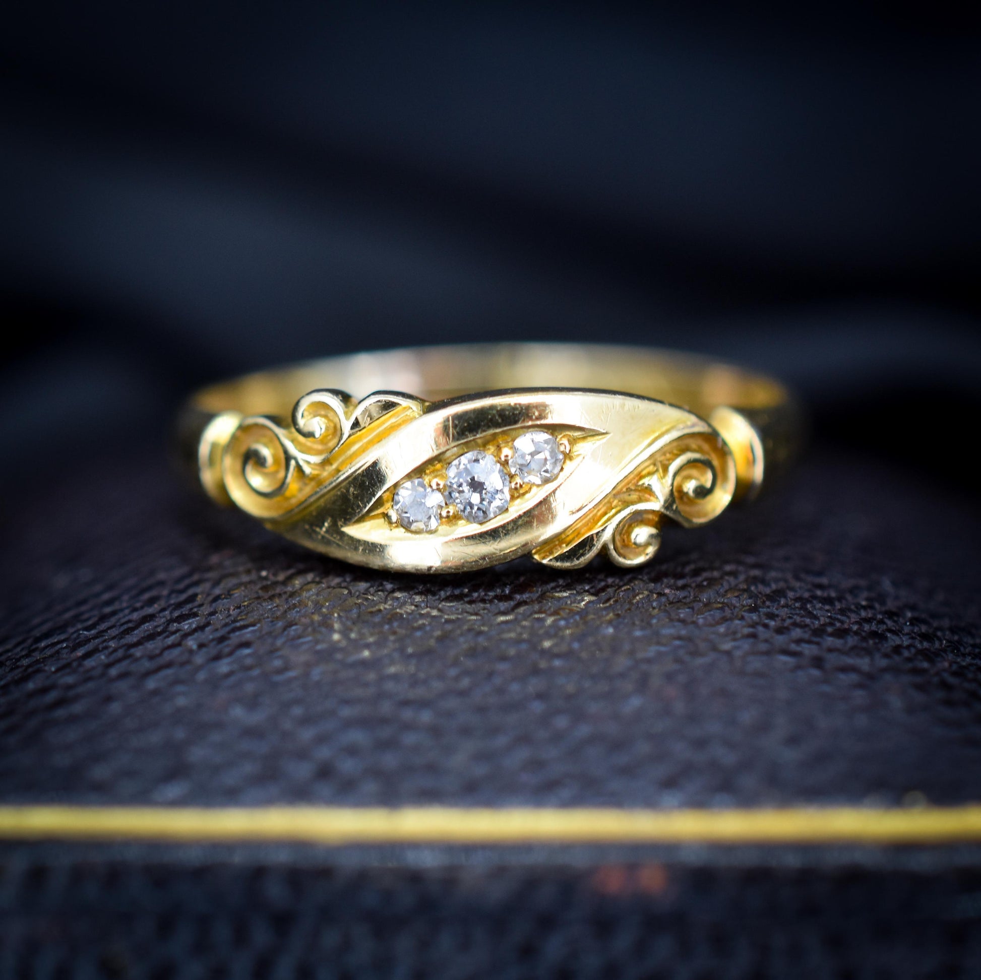Antique Diamond Three Stone 18ct Gold Ring Band | Dated 1899