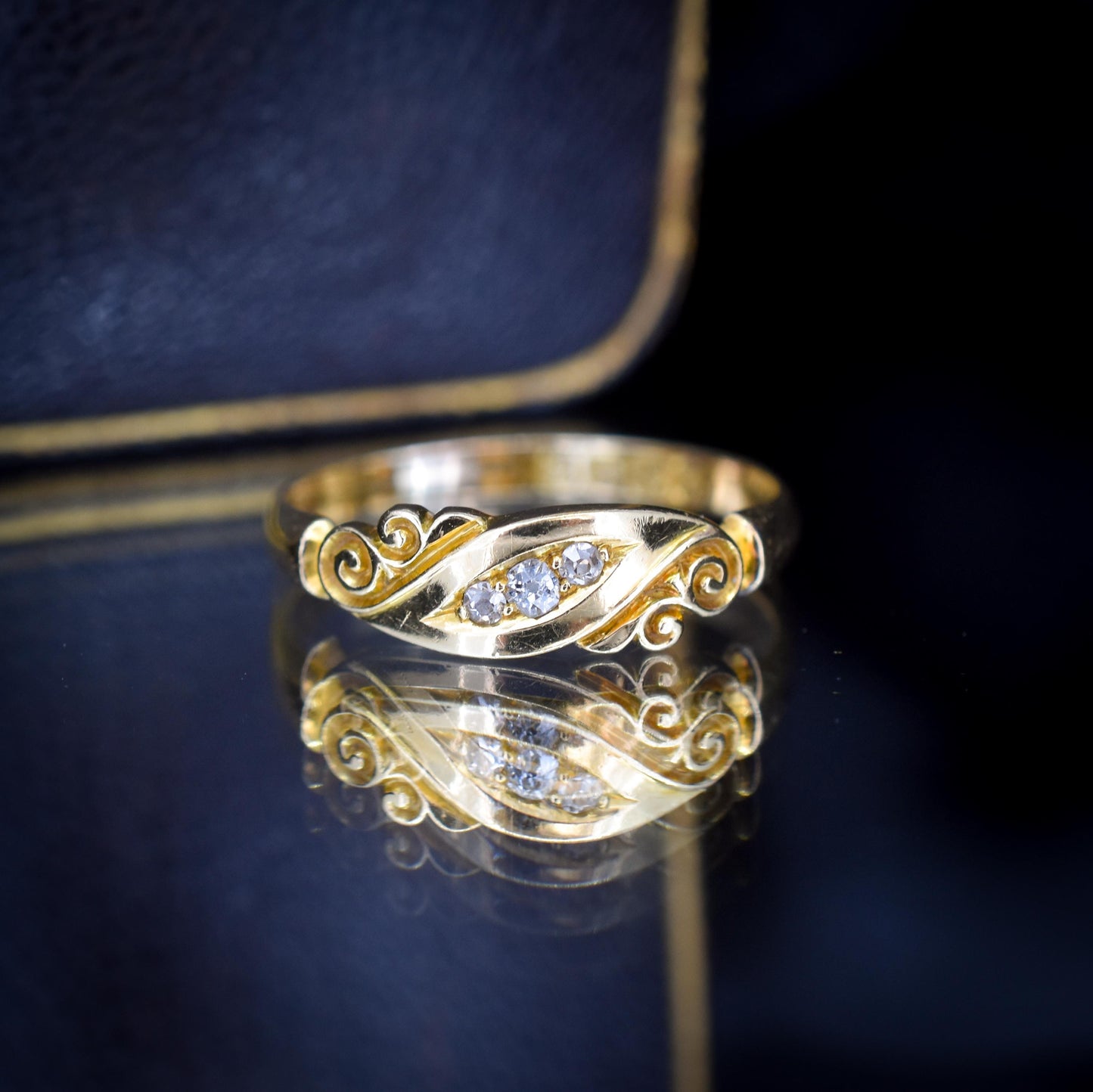 Antique Diamond Three Stone 18ct Gold Ring Band | Dated 1899