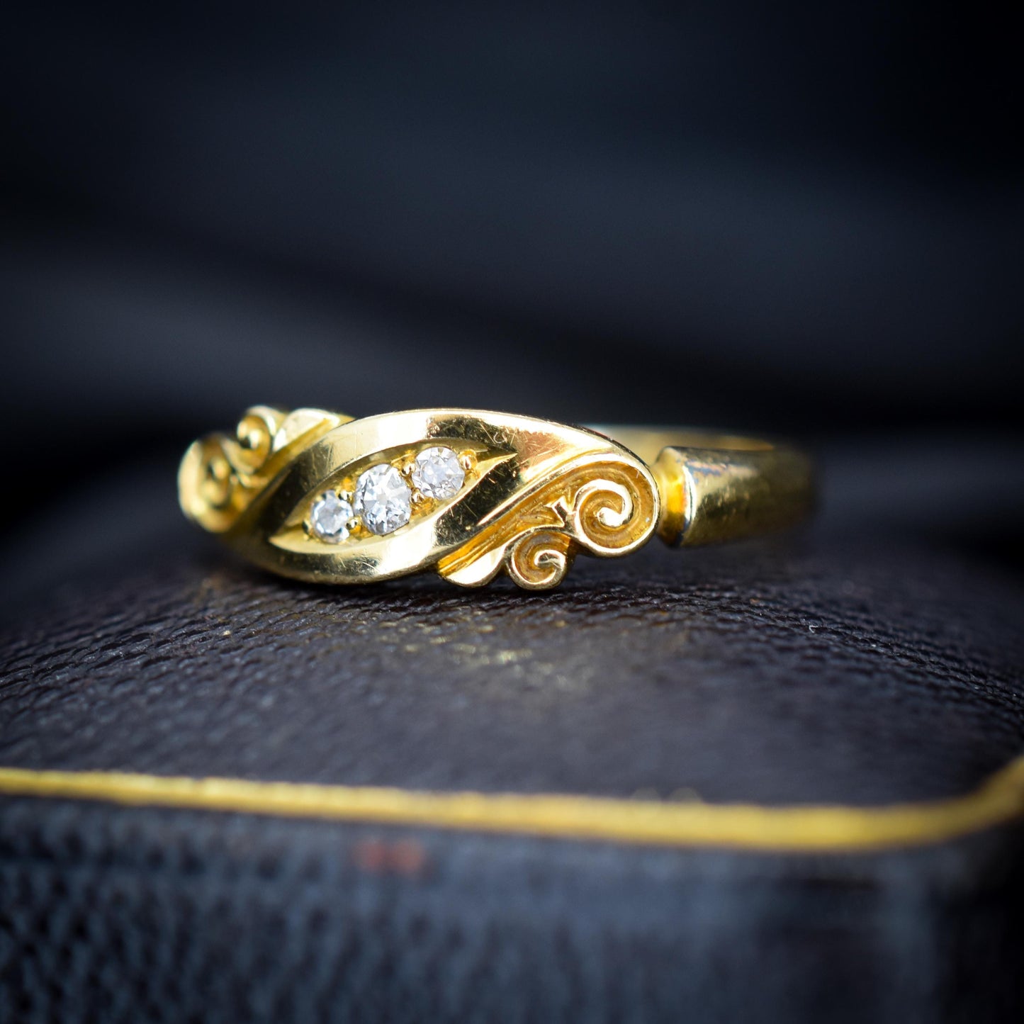 Antique Diamond Three Stone 18ct Gold Ring Band | Dated 1899