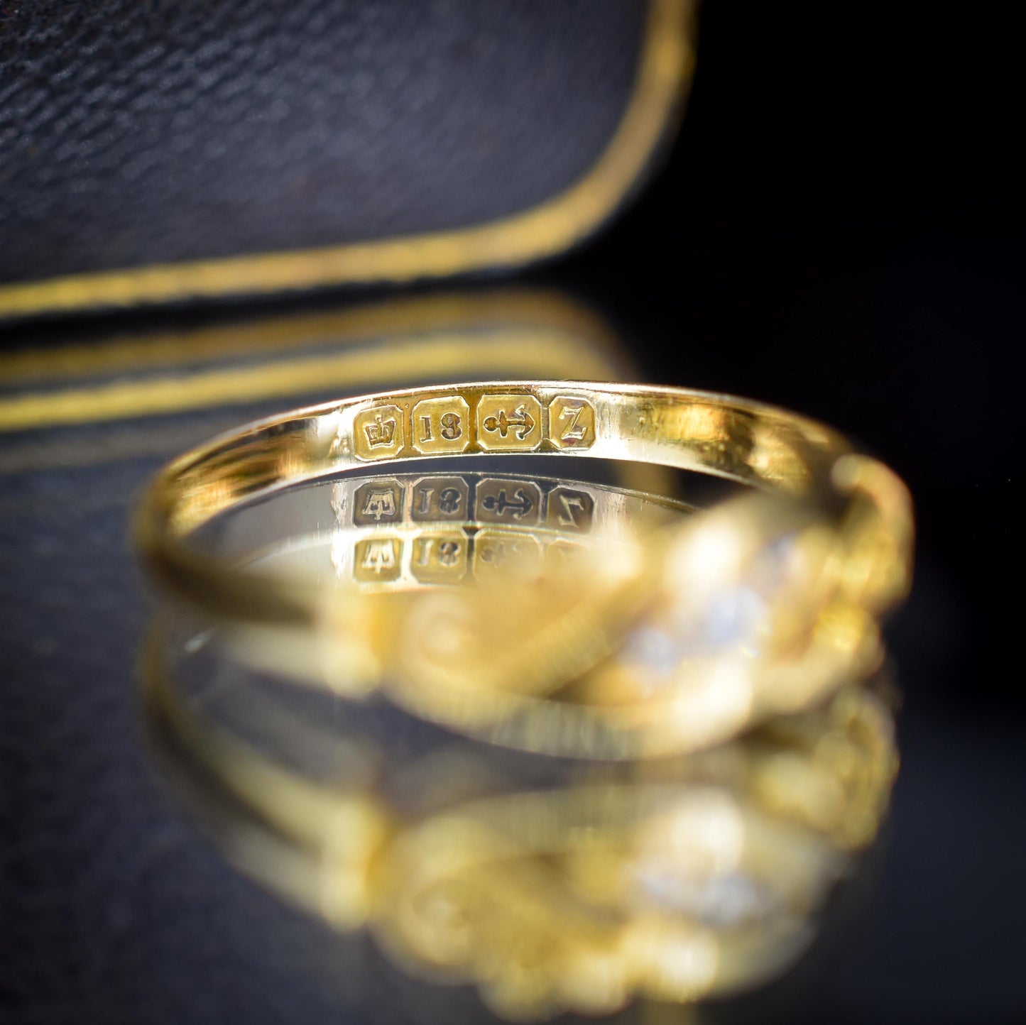 Antique Diamond Three Stone 18ct Gold Ring Band | Dated 1899