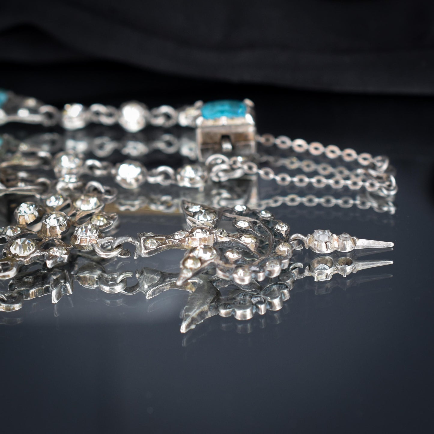 Antique Victorian French Blue Paste Silver Saint Esprit Necklace Collar