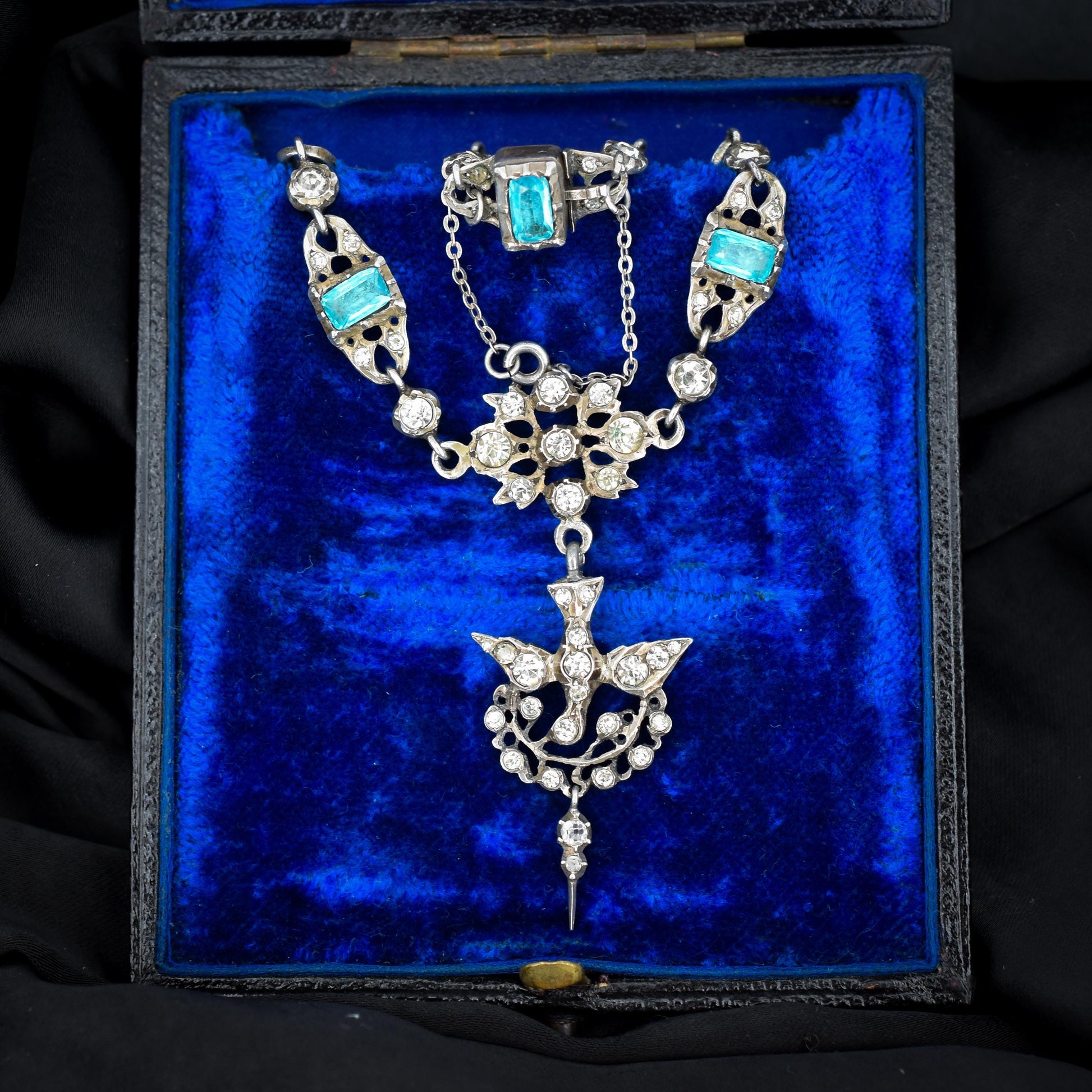 Antique Victorian French Blue Paste Silver Saint Esprit Necklace Collar