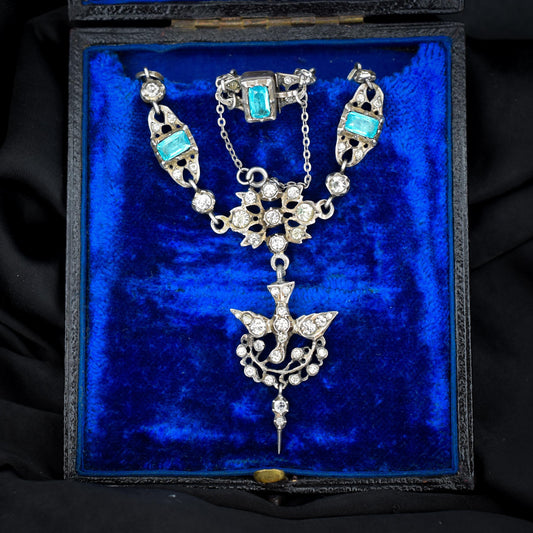 Antique Victorian French Blue Paste Silver Saint Esprit Necklace Collar