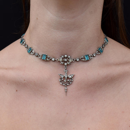 Antique Victorian French Blue Paste Silver Saint Esprit Necklace Collar