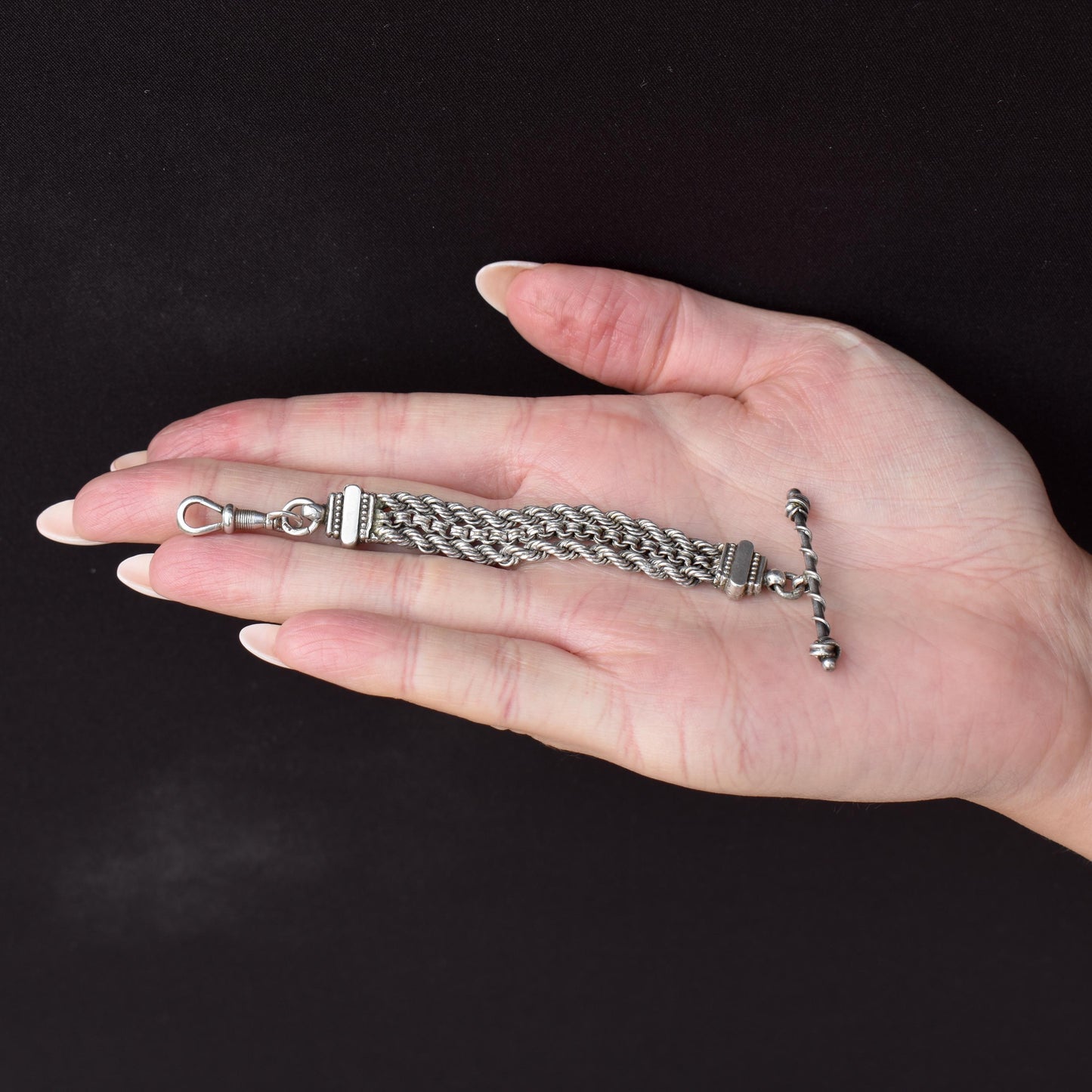 Antique Silver Multi-Strand Pendant with Dog Clip and T-bar Drop