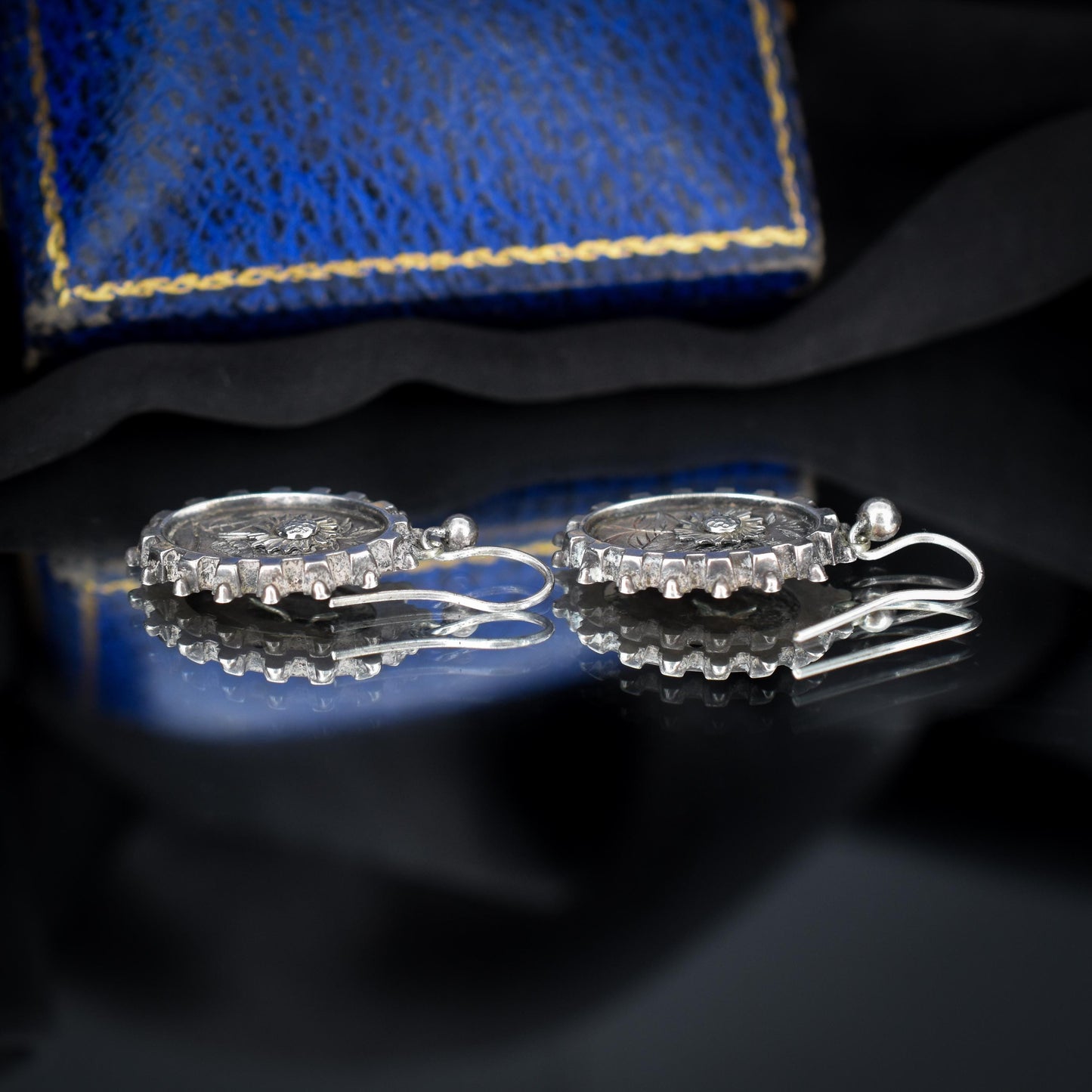 Antique Victorian Silver Aesthetic Sunflower Earrings | Circa.1880