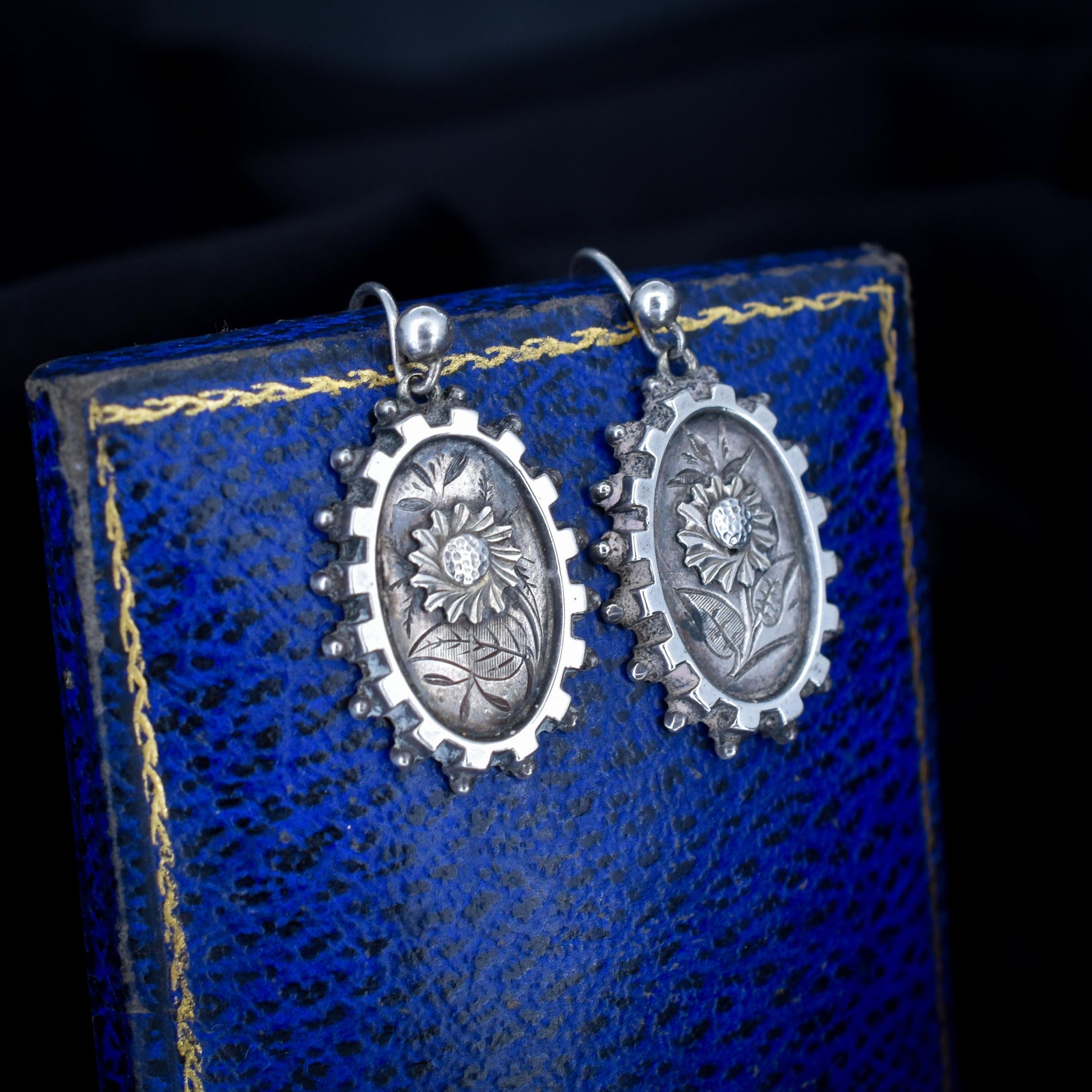 Antique Victorian Silver Aesthetic Sunflower Earrings | Circa.1880