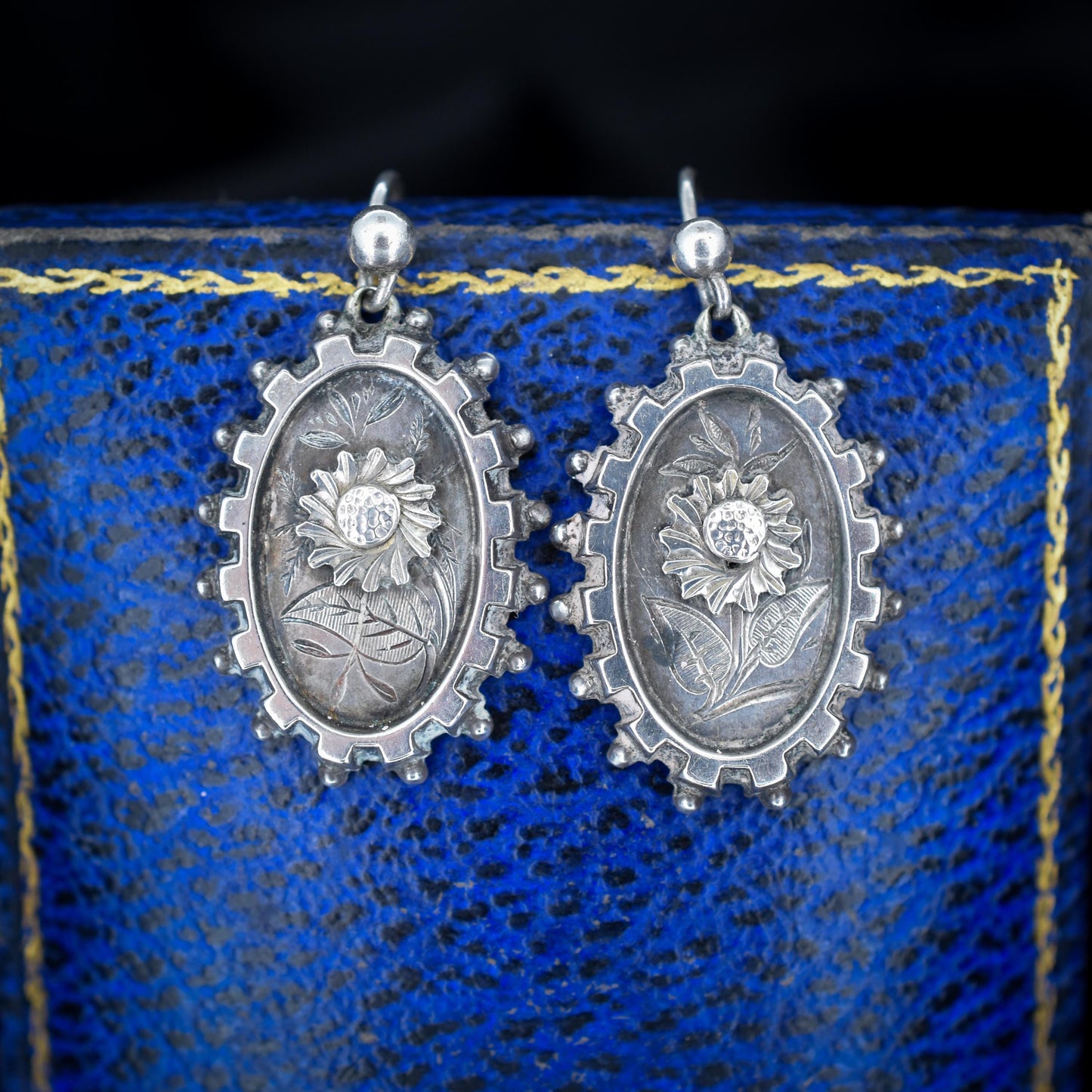 Antique Victorian Silver Aesthetic Sunflower Earrings | Circa.1880