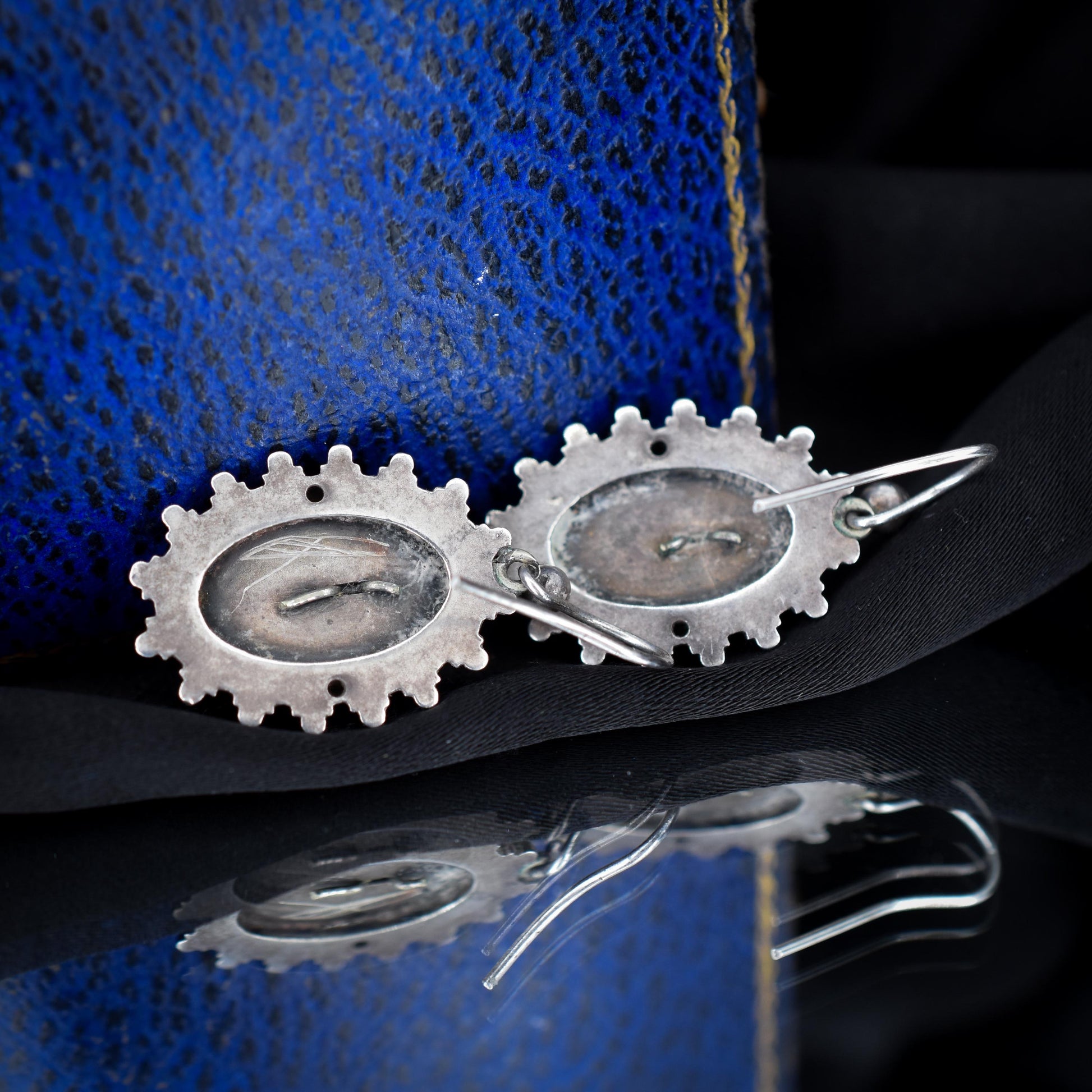 Antique Victorian Silver Aesthetic Sunflower Earrings | Circa.1880