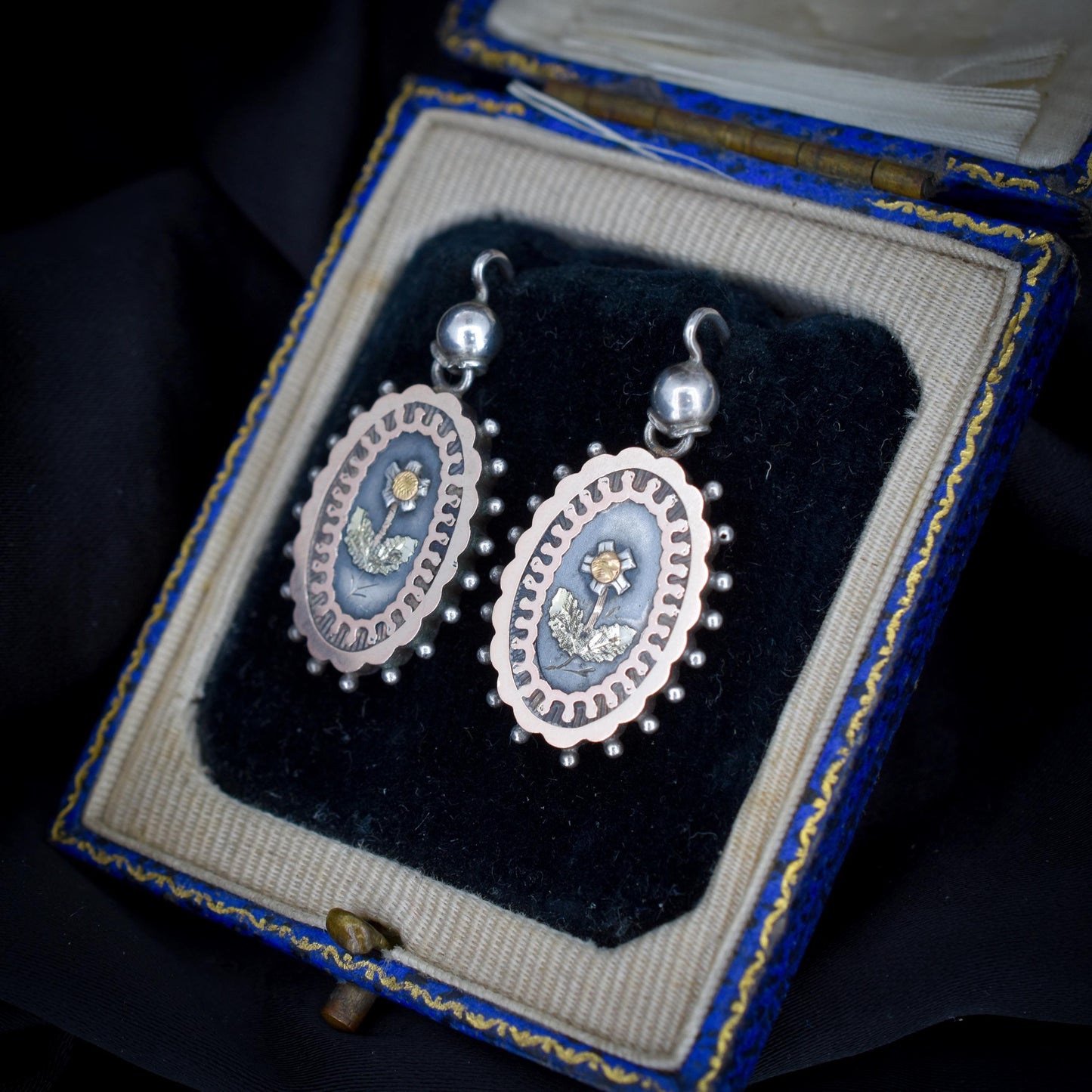 Antique Victorian Silver and Gold Aesthetic Floral Flower Earrings | Circa.1880