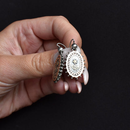 Antique Victorian Silver and Gold Aesthetic Floral Flower Earrings | Circa.1880