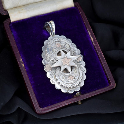 Antique Victorian Aesthetic Star Floral Sterling Silver Pendant | Dated 1876