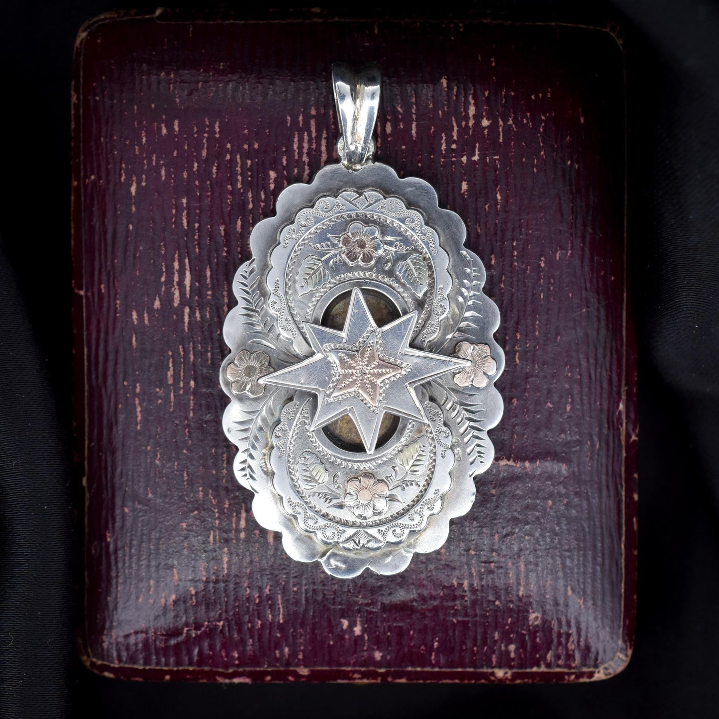 Antique Victorian Aesthetic Star Floral Sterling Silver Pendant | Dated 1876