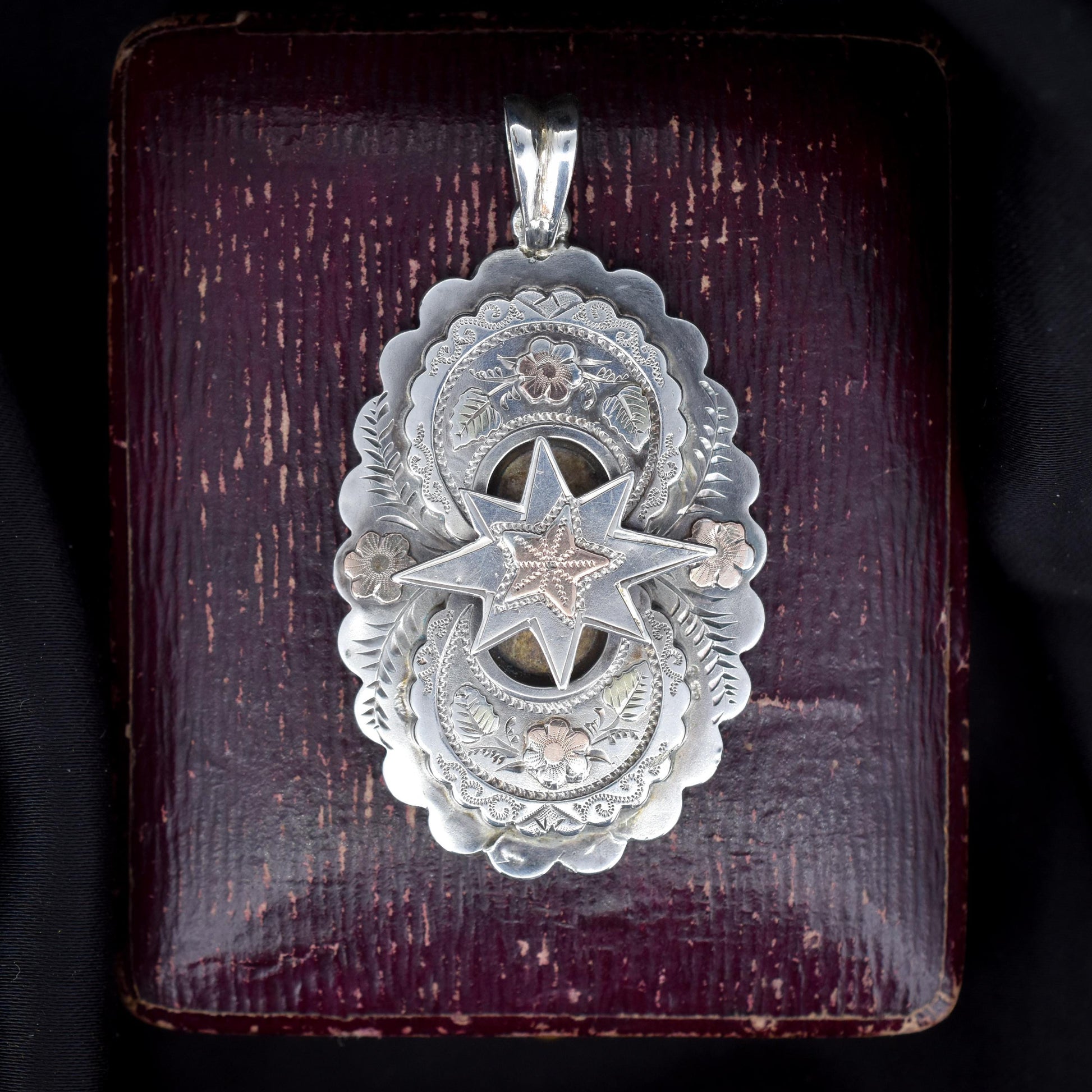 Antique Victorian Aesthetic Star Floral Sterling Silver Pendant | Dated 1876