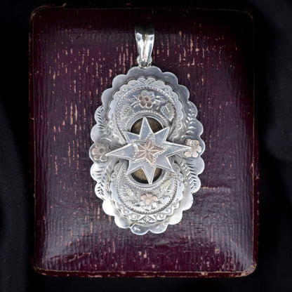 Antique Victorian Aesthetic Star Floral Sterling Silver Pendant | Dated 1876