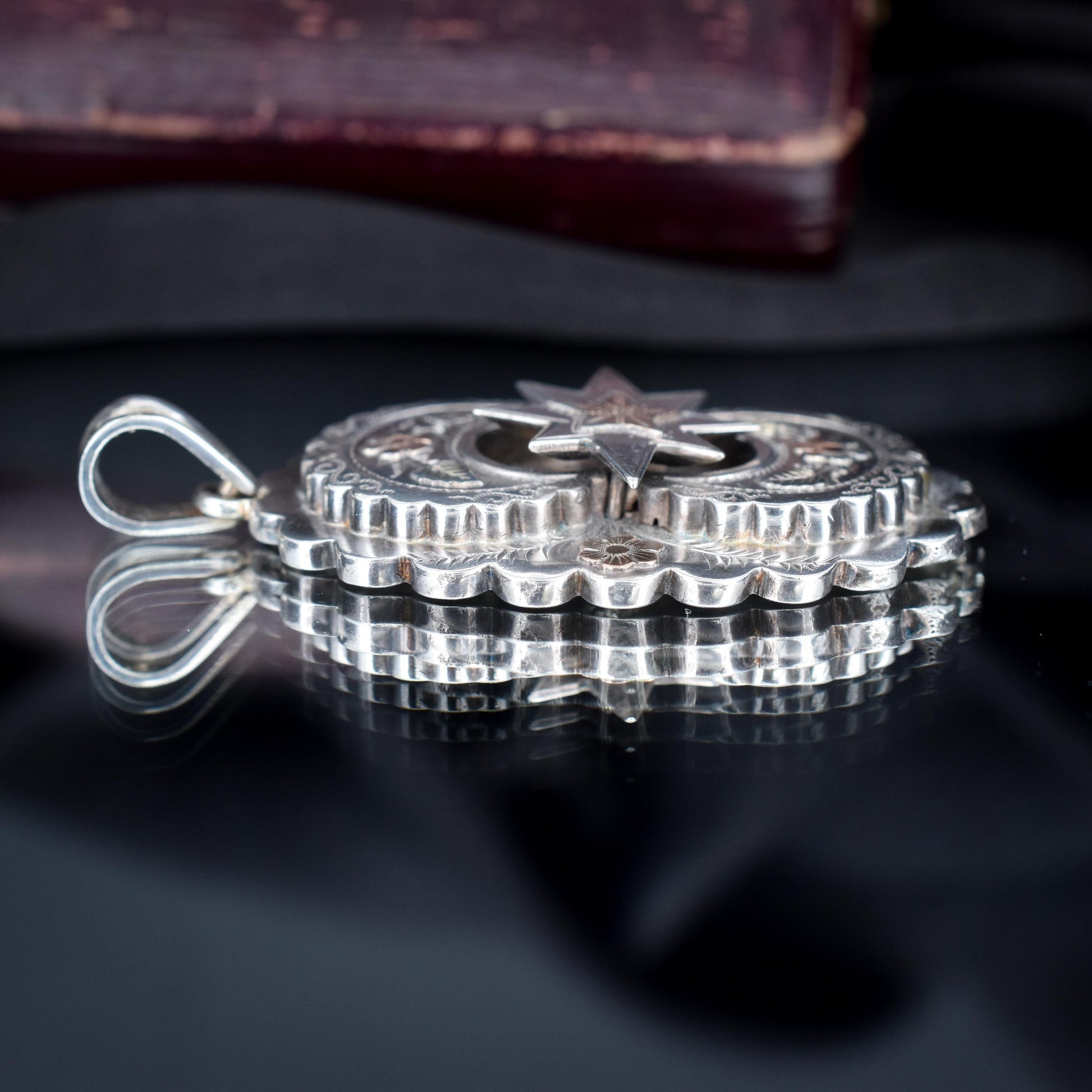 Antique Victorian Aesthetic Star Floral Sterling Silver Pendant | Dated 1876