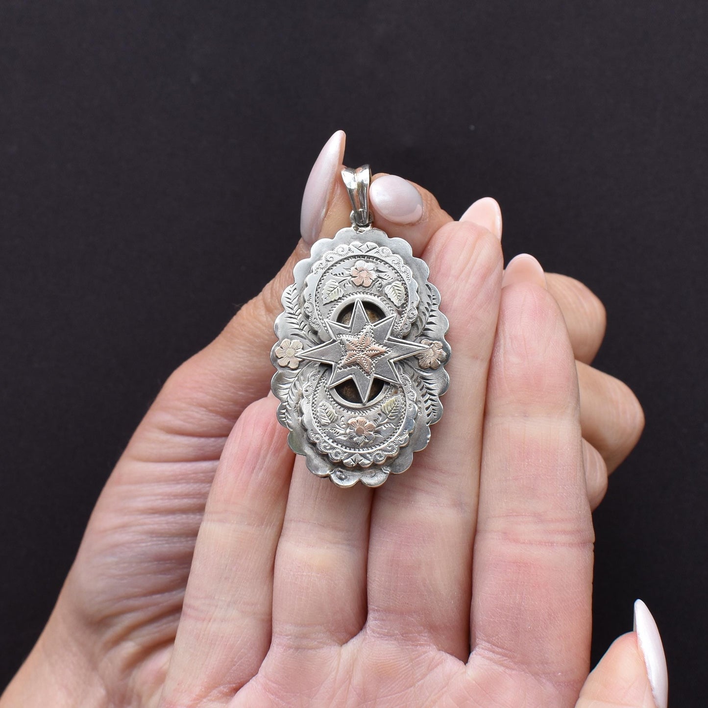 Antique Victorian Aesthetic Star Floral Sterling Silver Pendant | Dated 1876