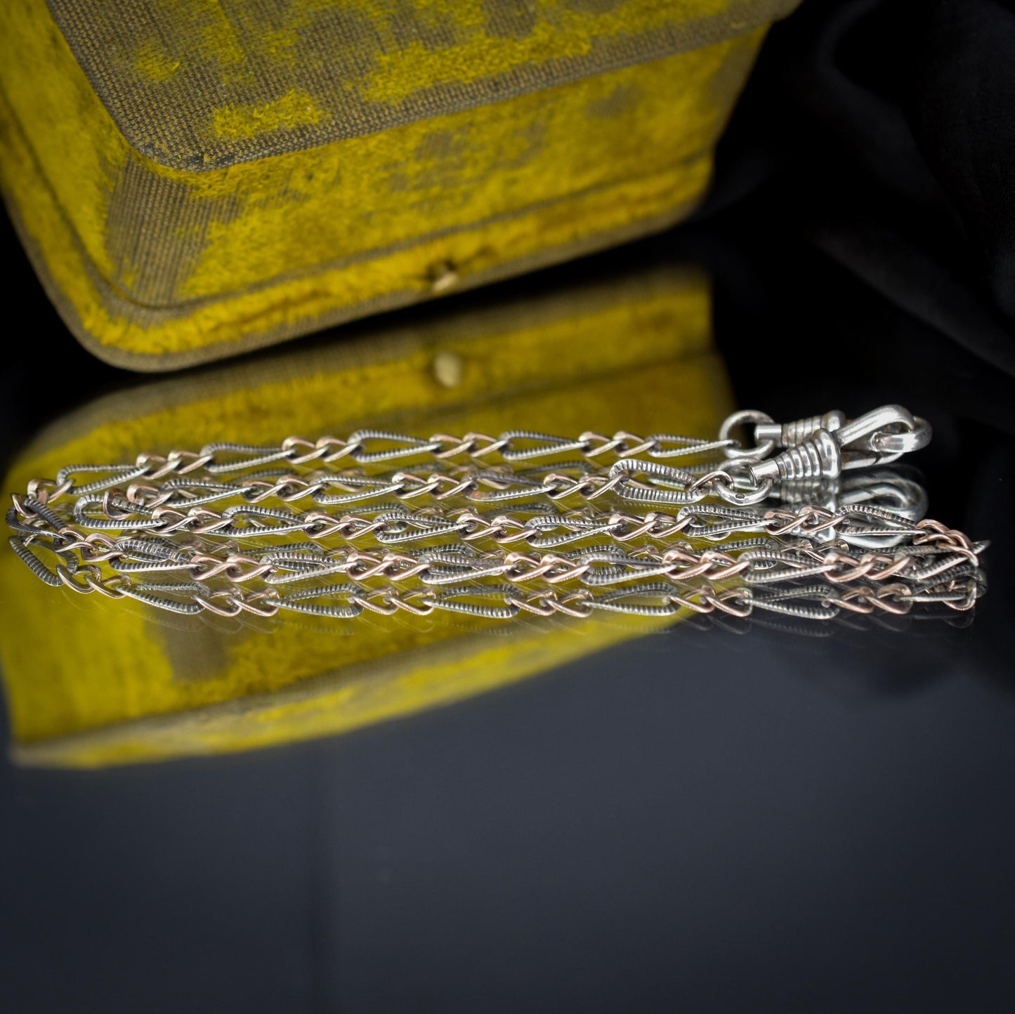 Antique French Niello Silver and Gold Chain Necklace | 15.75"