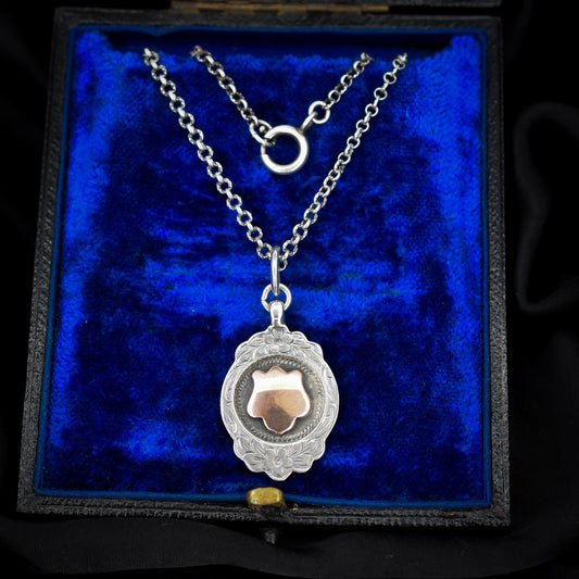 Art Deco '1931' Gold Silver Fob Medal Medallion Pendant and Chain Necklace 21"