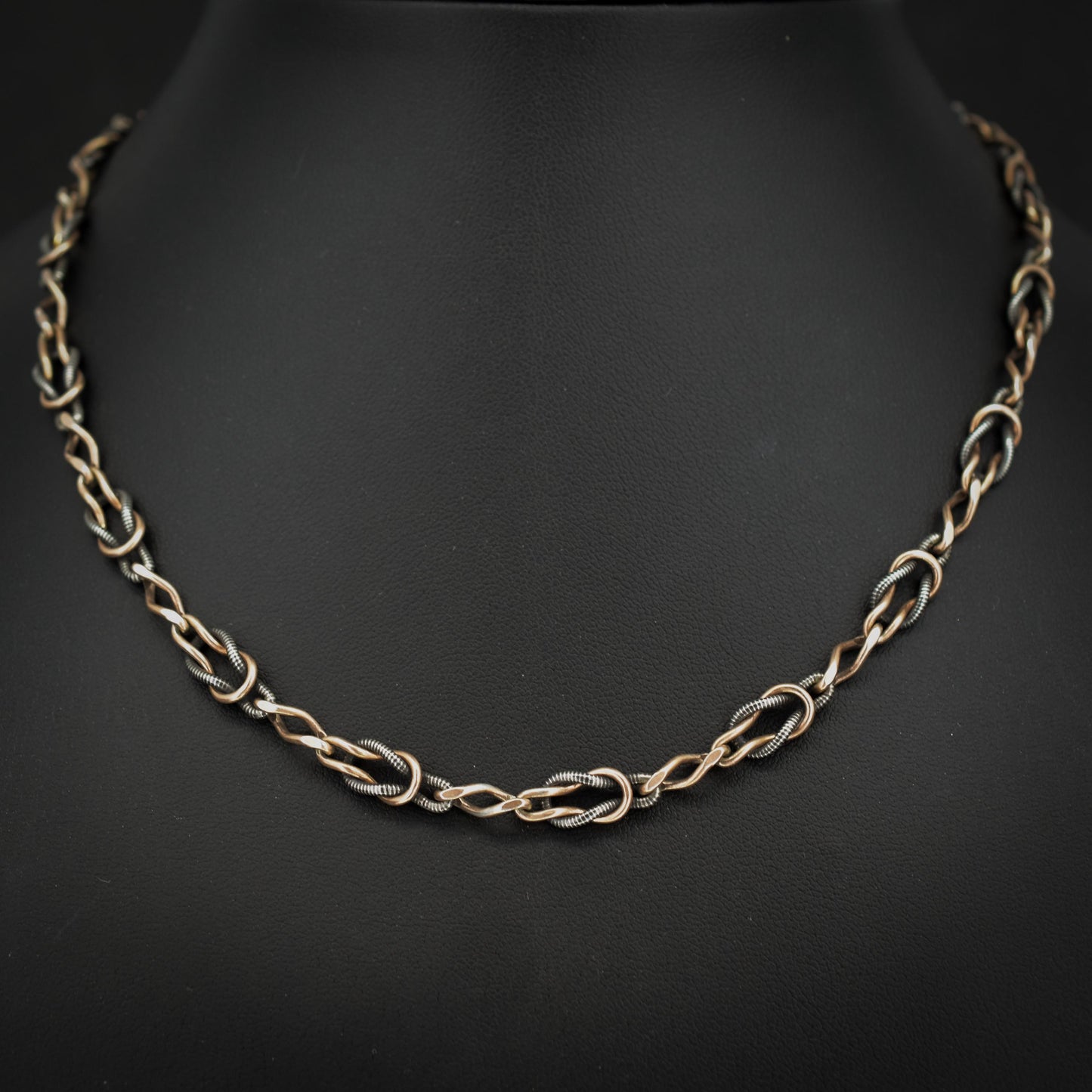 Antique French Niello Silver and Gold Fancy Link Chain Necklace | 16.5"