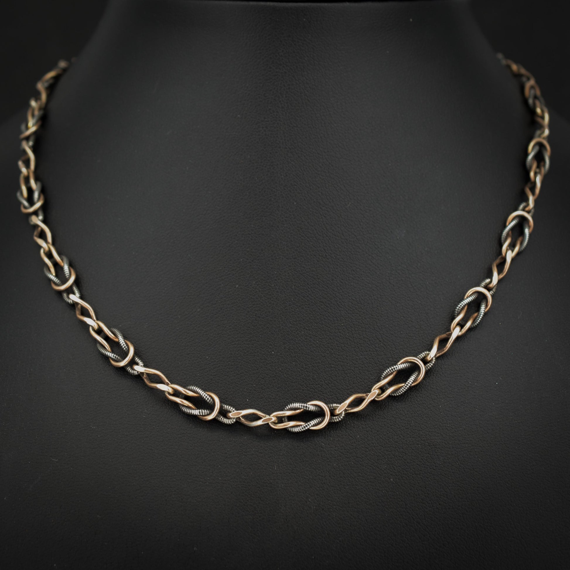 Antique French Niello Silver and Gold Fancy Link Chain Necklace | 16.5"
