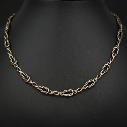 Antique French Niello Silver and Gold Fancy Link Chain Necklace | 16.5"