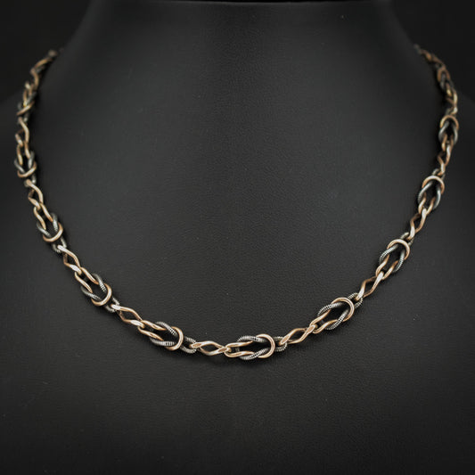 Antique French Niello Silver and Gold Fancy Link Chain Necklace | 16.5"
