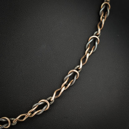 Antique French Niello Silver and Gold Fancy Link Chain Necklace | 16.5"