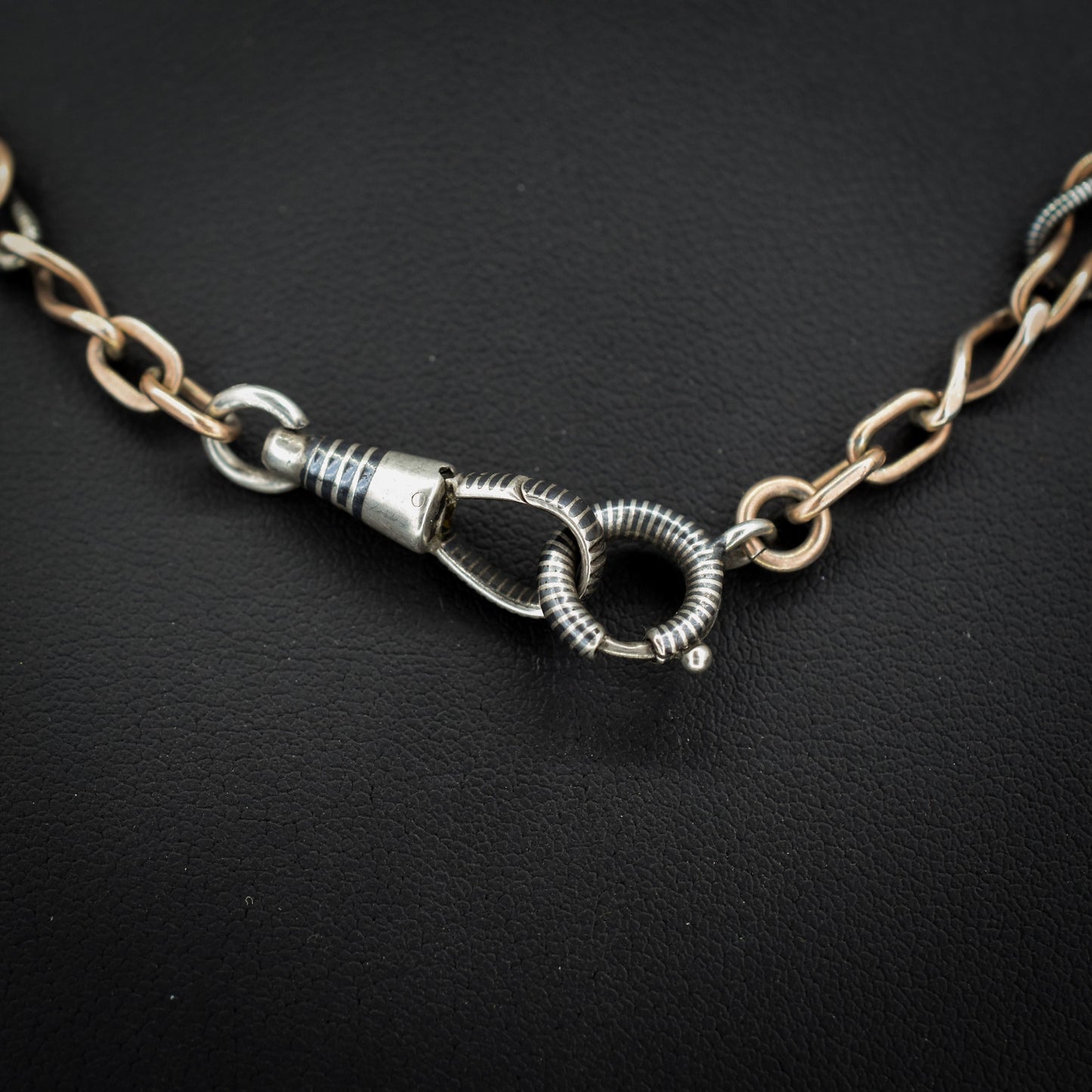 Antique French Niello Silver and Gold Fancy Link Chain Necklace | 16.5"