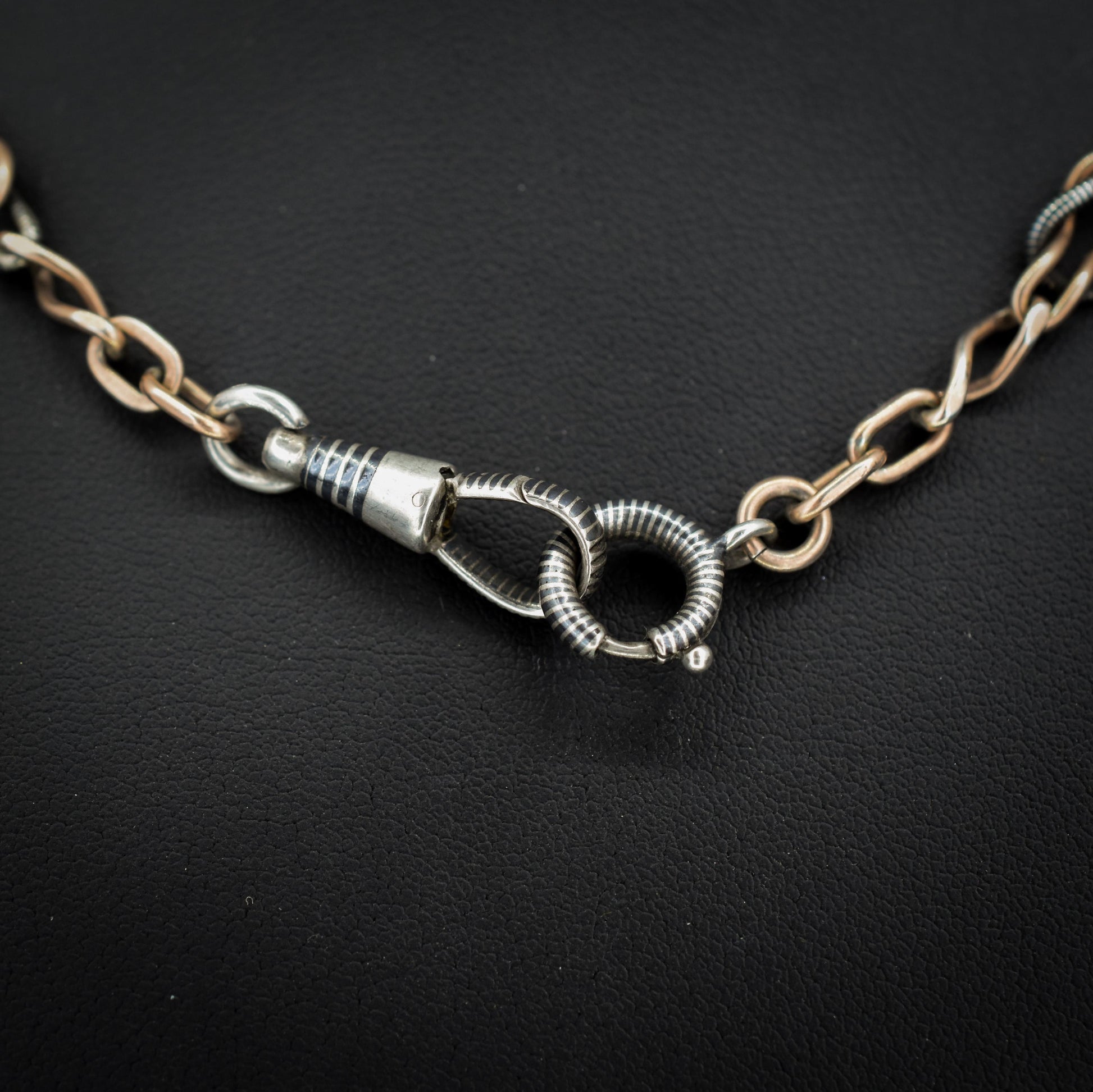 Antique French Niello Silver and Gold Fancy Link Chain Necklace | 16.5"