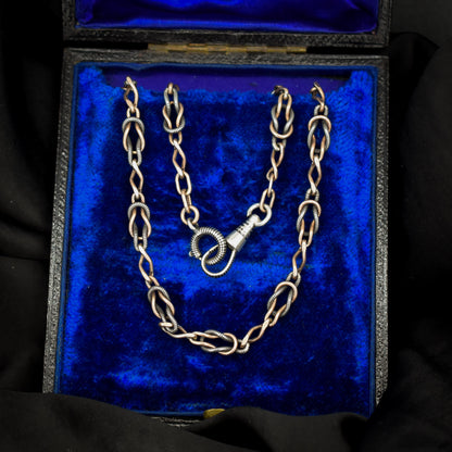 Antique French Niello Silver and Gold Fancy Link Chain Necklace | 16.5"