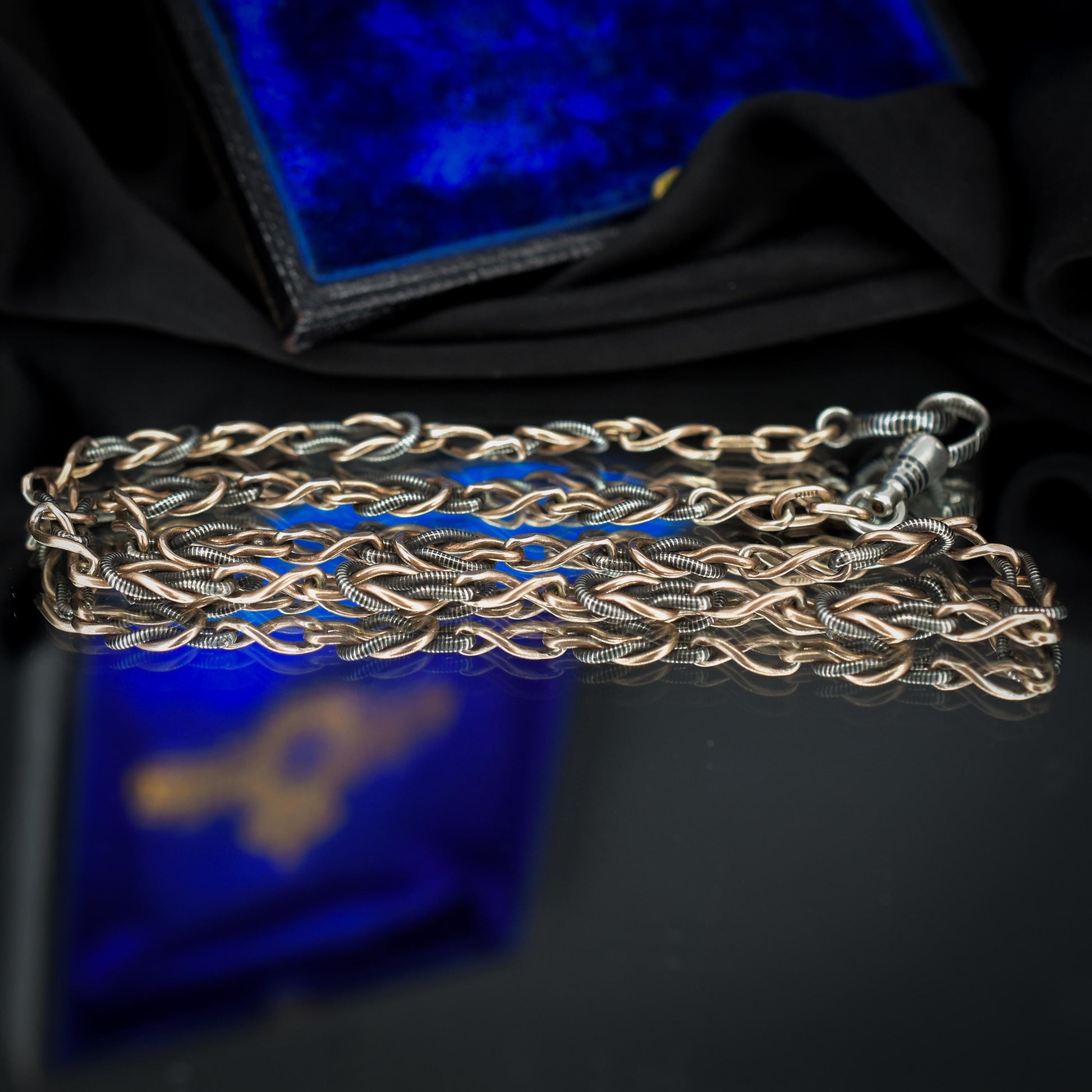 Antique French Niello Silver and Gold Fancy Link Chain Necklace | 16.5"