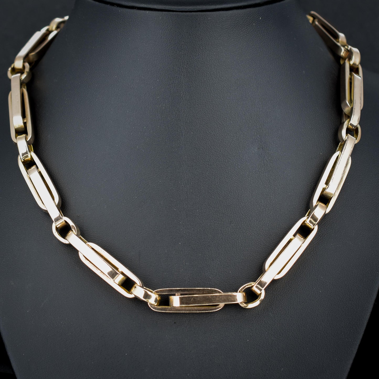 Antique 18" 9ct Gold Chunky Bar Trombone Link Chain Necklace