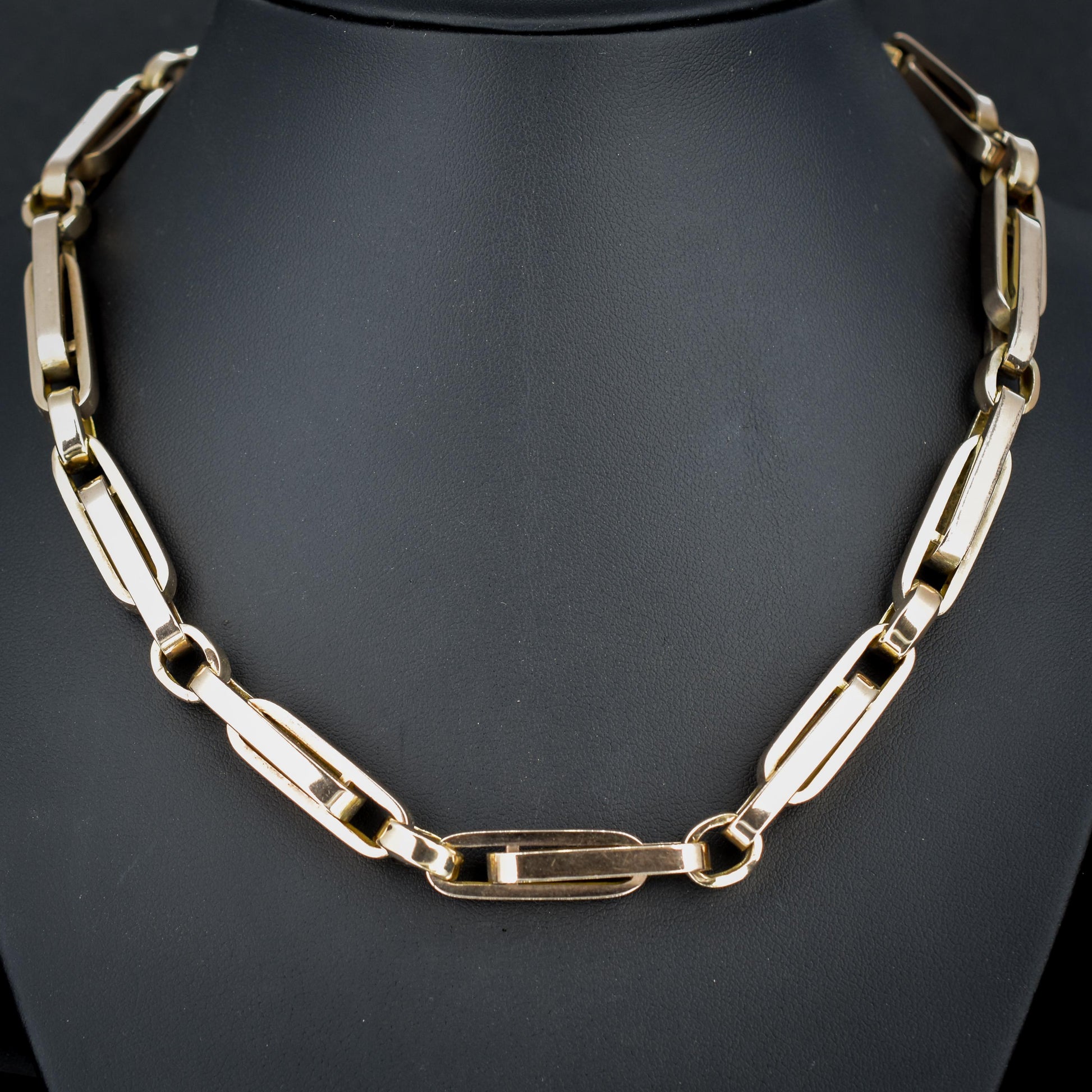 Antique 18" 9ct Gold Chunky Bar Trombone Link Chain Necklace