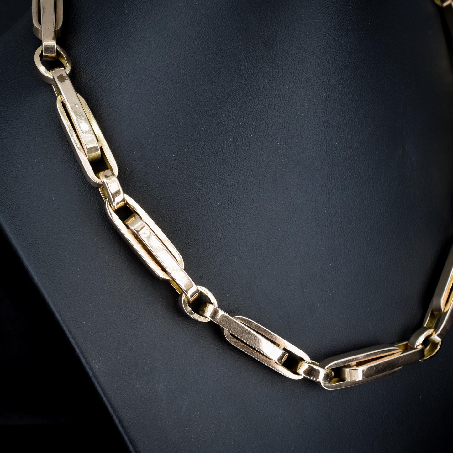 Antique 18" 9ct Gold Chunky Bar Trombone Link Chain Necklace